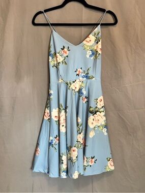 Streetwear Society Powder Blue Floral Spaghetti Strap Mini Dress